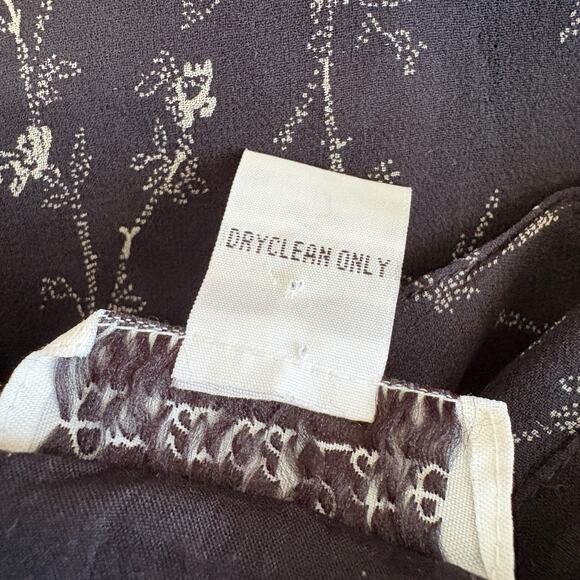 Vintage 100% Silk Black Floral Button Down Dress 90s Grunge Dark Romantic 12 - Picture 8 of 8